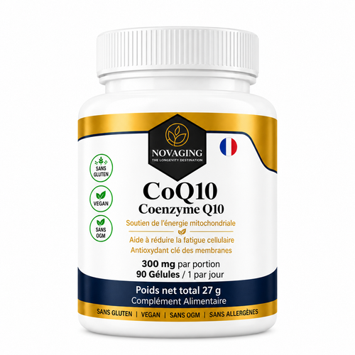 Coenzyme Q10 — flacon compact de 90 gélules sur fond blanc