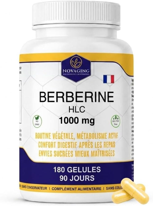 NovAging Berbérine HLC 1000 mg — 180 gélules, 90 jours — flacon face avant