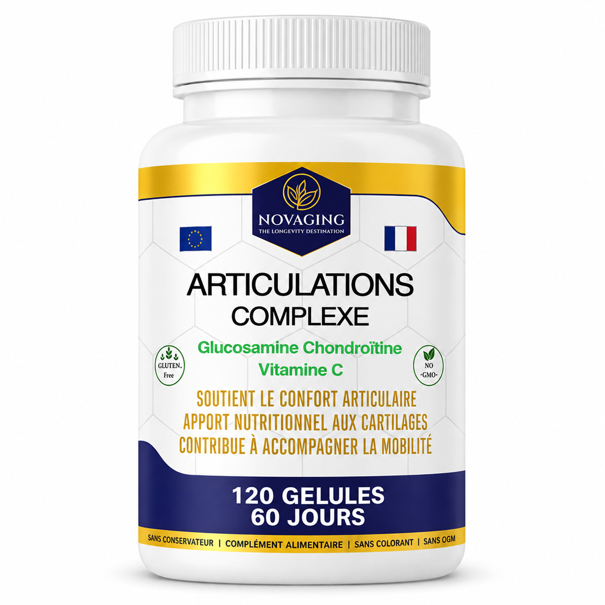 NovAging Articulations Complexe — Glucosamine, Chondroïtine et Vitamine C — 120 gélules