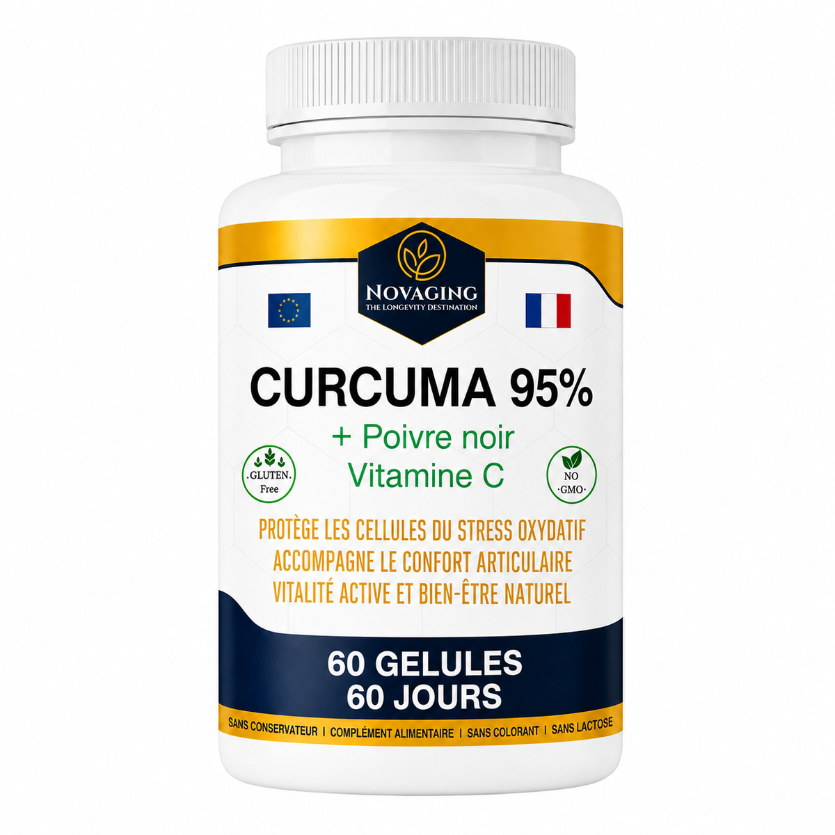 NovAging Curcuma 95 % — 60 gélules — flacon harmonisé, face avant